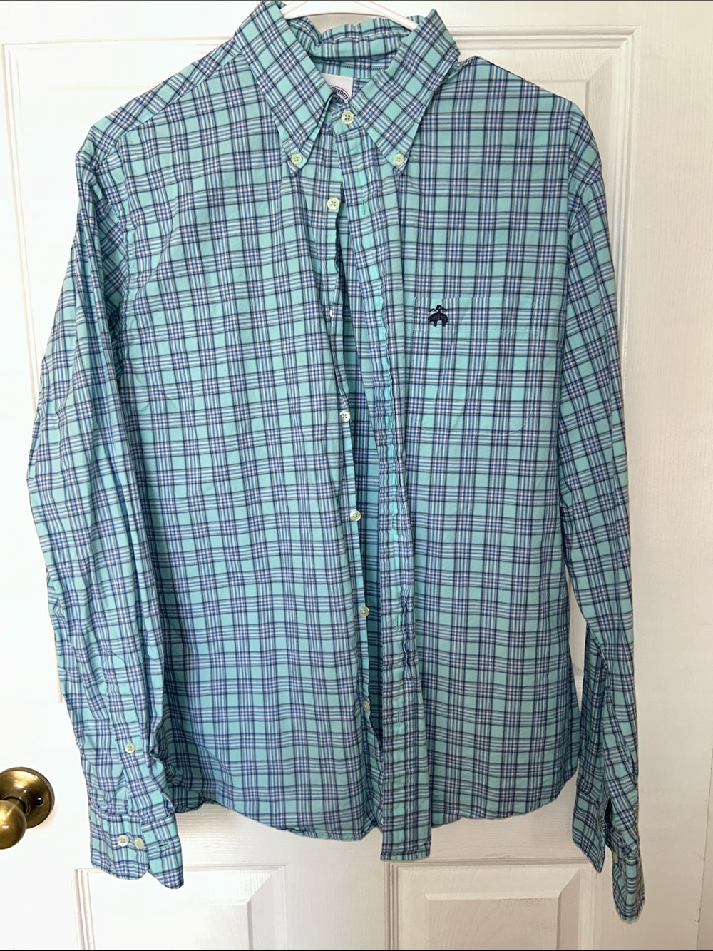 Brooks Brothers Teal and Navy Plaid Button-Down Shirt